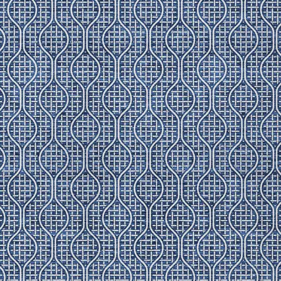 Navy Blue And Ivory Geometric Washable Indoor Outdoor Area Rug Photo 6