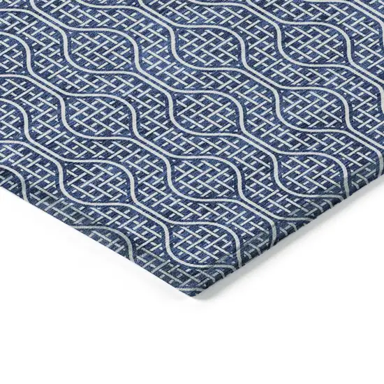Navy Blue And Ivory Geometric Washable Indoor Outdoor Area Rug Photo 4