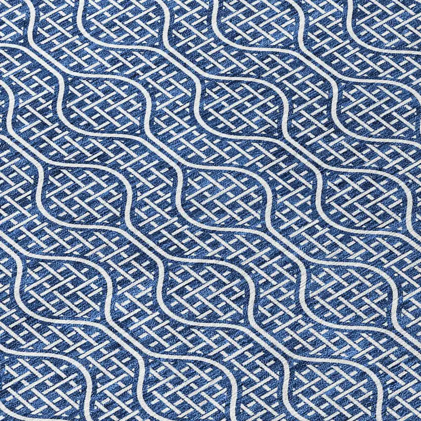Navy Blue And Ivory Geometric Washable Indoor Outdoor Area Rug Photo 5