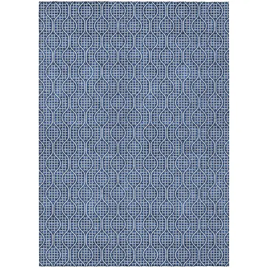 Navy Blue And Ivory Geometric Washable Indoor Outdoor Area Rug Photo 2