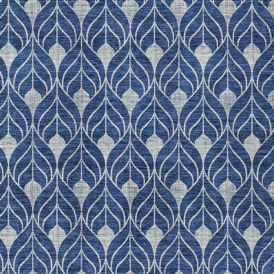 Navy Blue And Ivory Geometric Washable Indoor Outdoor Area Rug Photo 6
