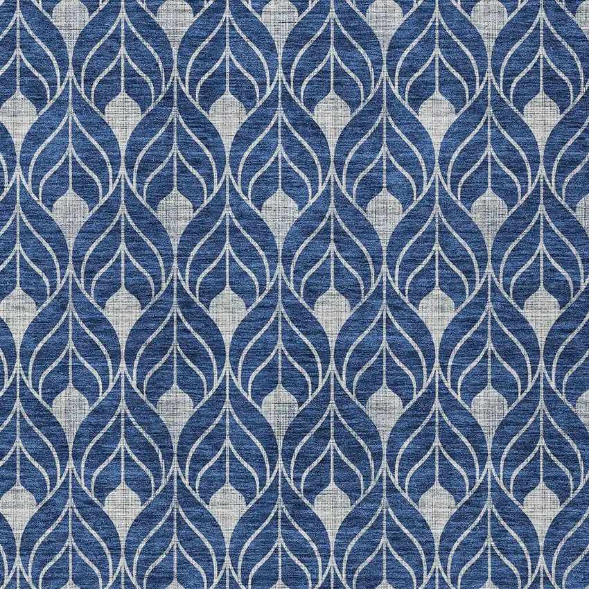 Navy Blue And Ivory Geometric Washable Indoor Outdoor Area Rug Photo 6