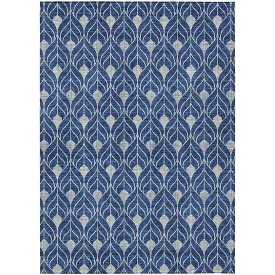 Navy Blue And Ivory Geometric Washable Indoor Outdoor Area Rug Photo 2