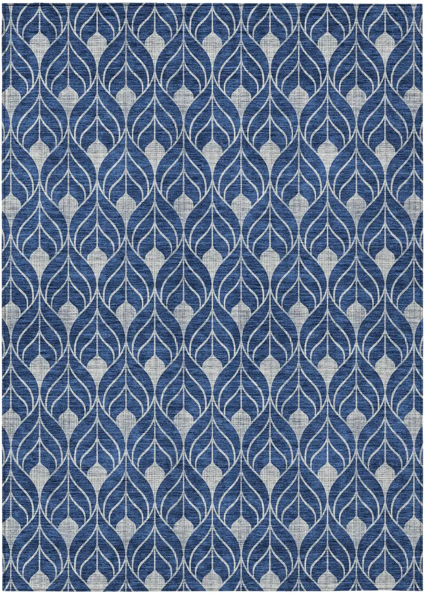 Navy Blue And Ivory Geometric Washable Indoor Outdoor Area Rug Photo 2