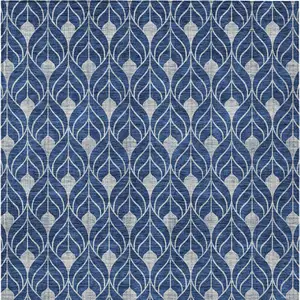 Photo of Navy Blue And Ivory Geometric Washable Indoor Outdoor Area Rug