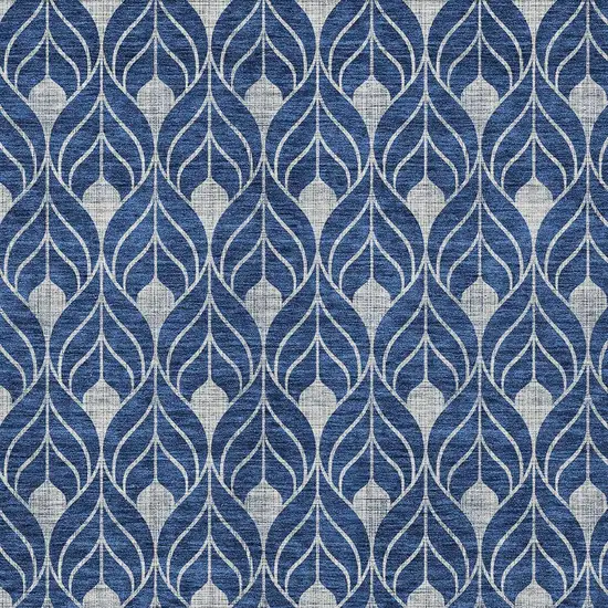Navy Blue And Ivory Geometric Washable Indoor Outdoor Area Rug Photo 5