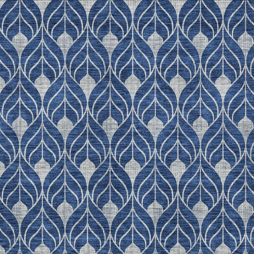 Navy Blue And Ivory Geometric Washable Indoor Outdoor Area Rug Photo 5