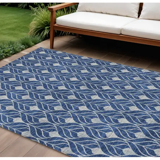 Navy Blue And Ivory Geometric Washable Indoor Outdoor Area Rug Photo 1