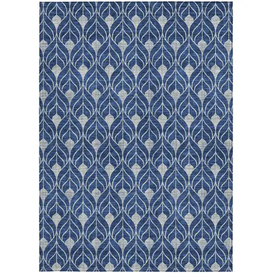 Navy Blue And Ivory Geometric Washable Indoor Outdoor Area Rug Photo 6