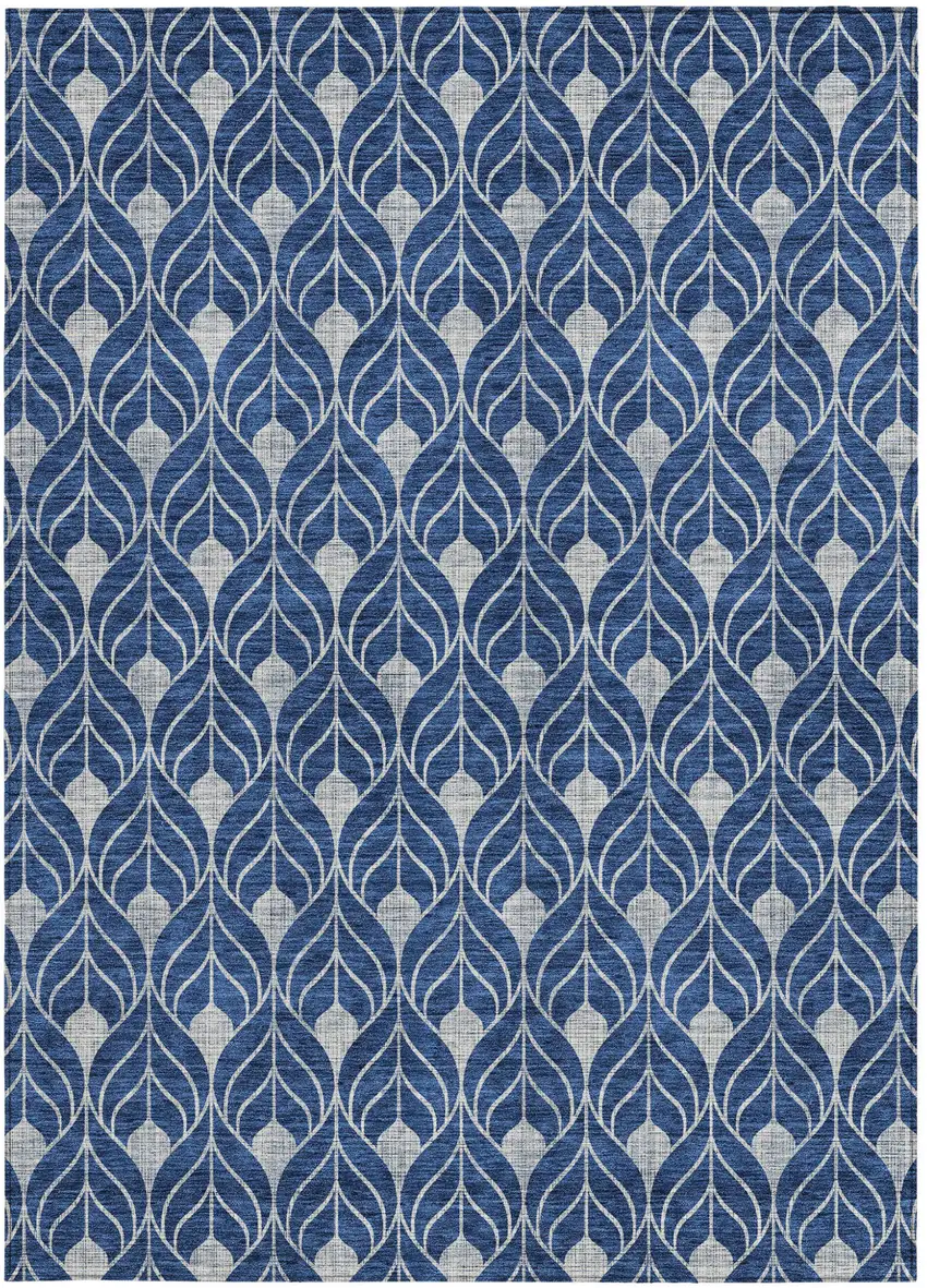 Navy Blue And Ivory Geometric Washable Indoor Outdoor Area Rug Photo 6