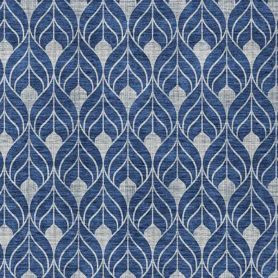 Navy Blue And Ivory Geometric Washable Indoor Outdoor Area Rug Photo 5