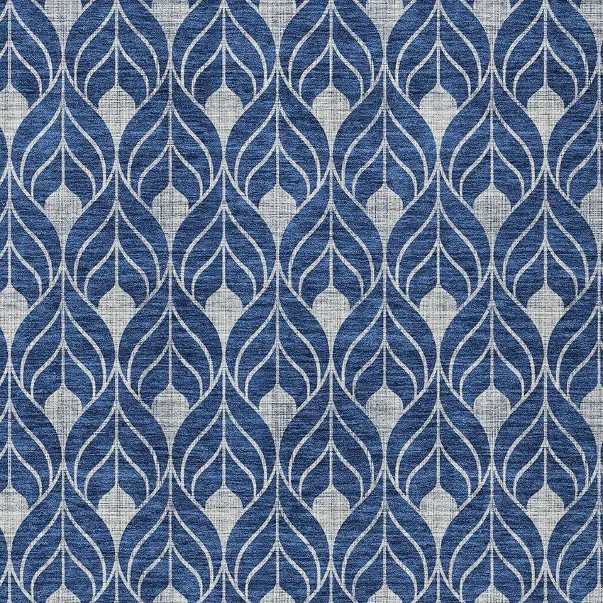 Navy Blue And Ivory Geometric Washable Indoor Outdoor Area Rug Photo 5