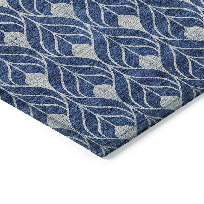 Navy Blue And Ivory Geometric Washable Indoor Outdoor Area Rug Photo 4