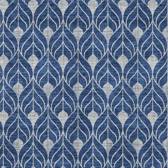Navy Blue And Ivory Geometric Washable Indoor Outdoor Area Rug Photo 5