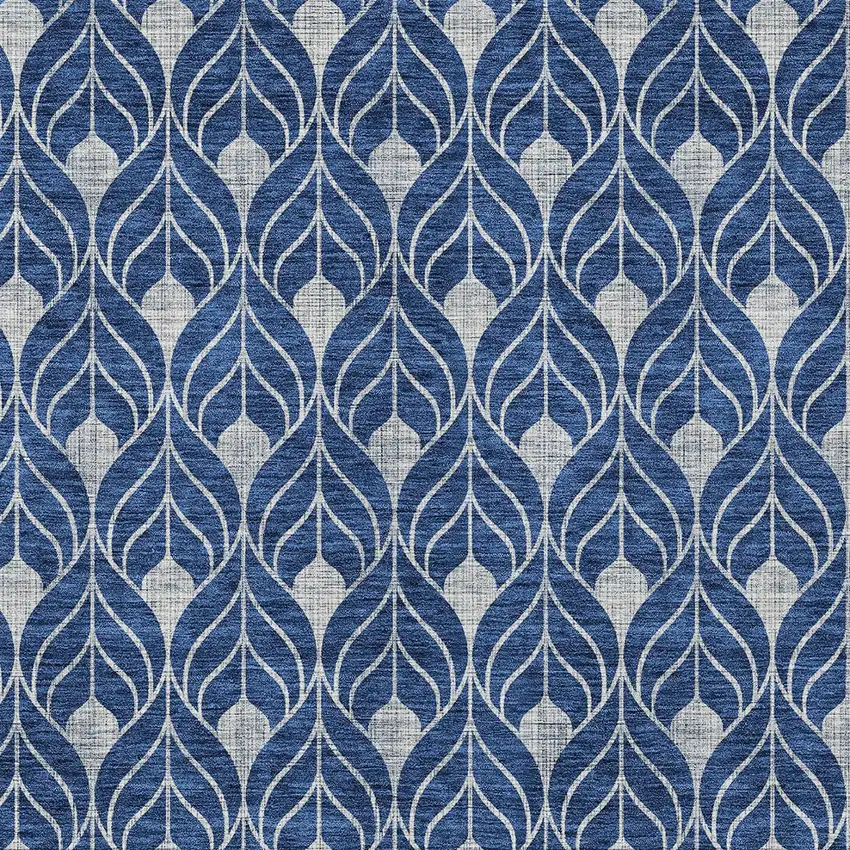 Navy Blue And Ivory Geometric Washable Indoor Outdoor Area Rug Photo 5