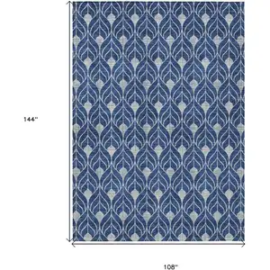 Photo of Navy Blue And Ivory Geometric Washable Indoor Outdoor Area Rug