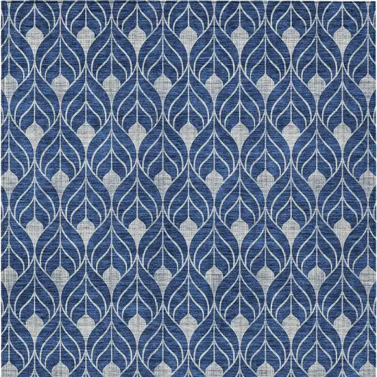 Navy Blue And Ivory Geometric Washable Indoor Outdoor Area Rug Photo 7