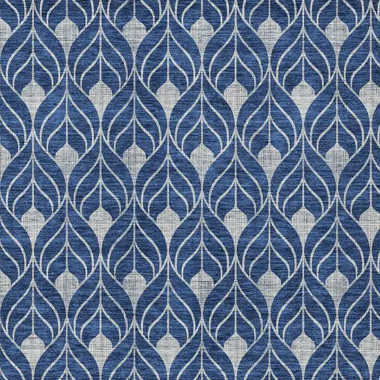 Navy Blue And Ivory Geometric Washable Indoor Outdoor Area Rug Photo 6