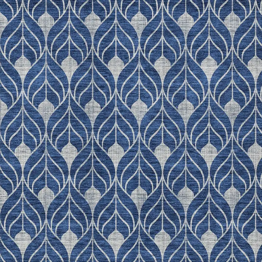 Navy Blue And Ivory Geometric Washable Indoor Outdoor Area Rug Photo 6