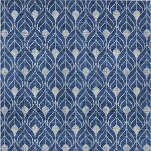 Photo of Navy Blue And Ivory Geometric Washable Indoor Outdoor Area Rug