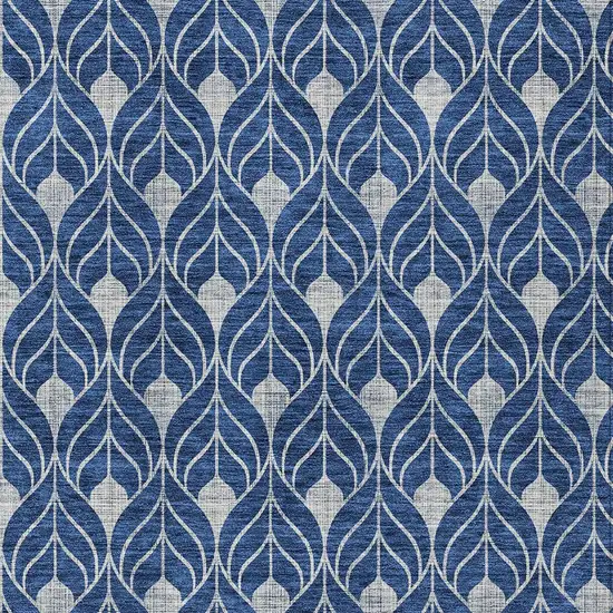 Navy Blue And Ivory Geometric Washable Indoor Outdoor Area Rug Photo 5