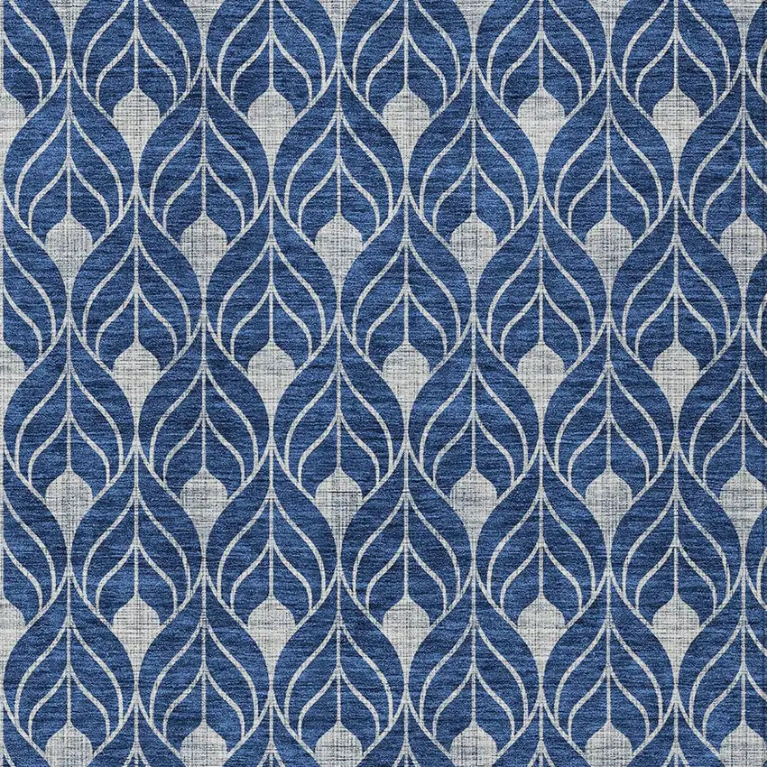 Navy Blue And Ivory Geometric Washable Indoor Outdoor Area Rug Photo 5