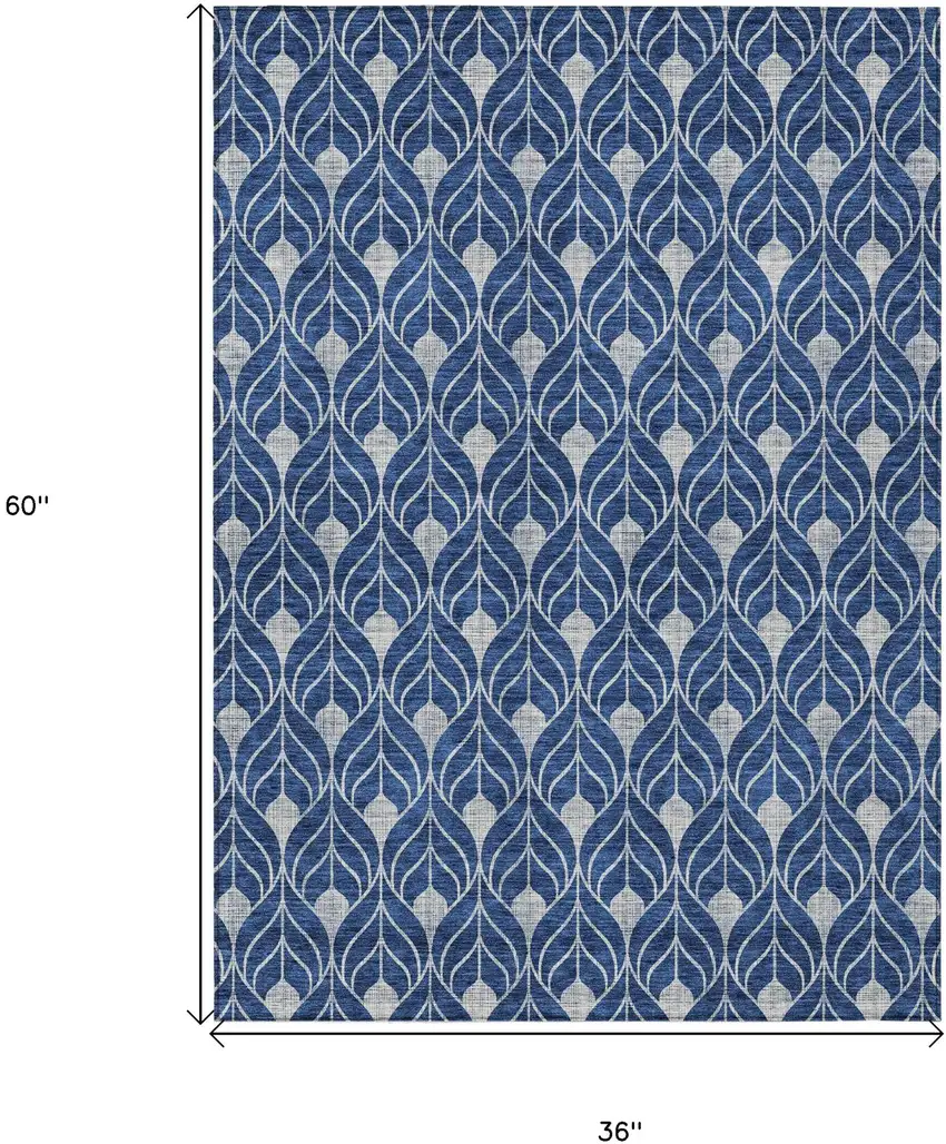 Navy Blue And Ivory Geometric Washable Indoor Outdoor Area Rug Photo 3