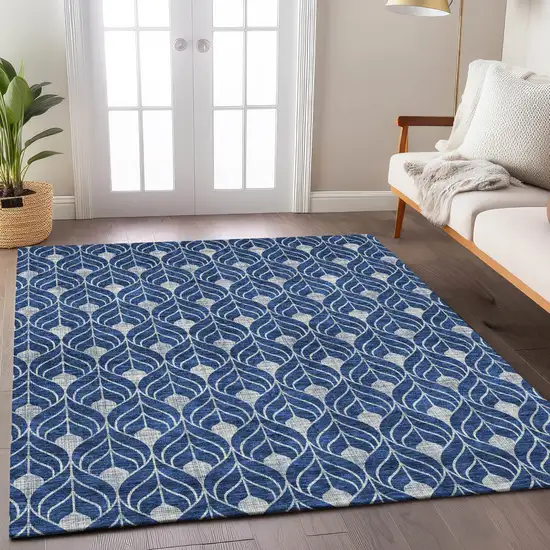 Navy Blue And Ivory Geometric Washable Indoor Outdoor Area Rug Photo 8