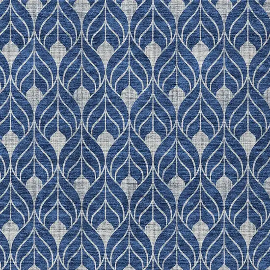 Navy Blue And Ivory Geometric Washable Indoor Outdoor Area Rug Photo 5