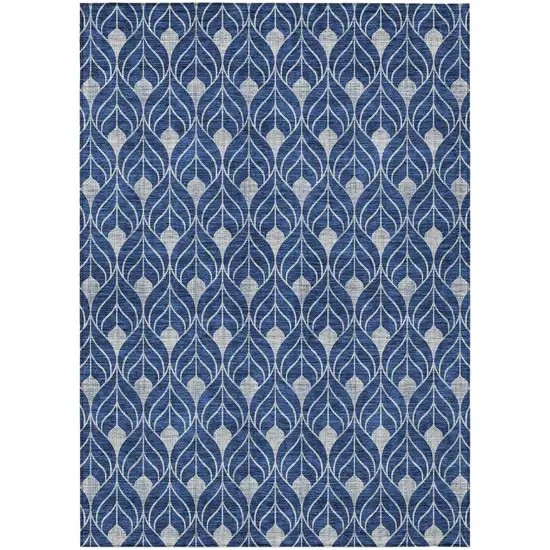 Navy Blue And Ivory Geometric Washable Indoor Outdoor Area Rug Photo 2