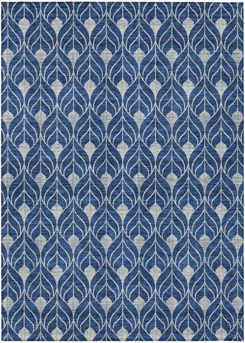 Navy Blue And Ivory Geometric Washable Indoor Outdoor Area Rug Photo 2