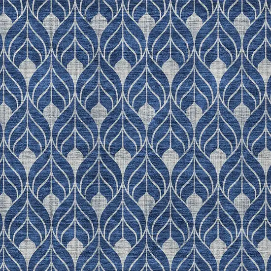 Navy Blue And Ivory Geometric Washable Indoor Outdoor Area Rug Photo 5