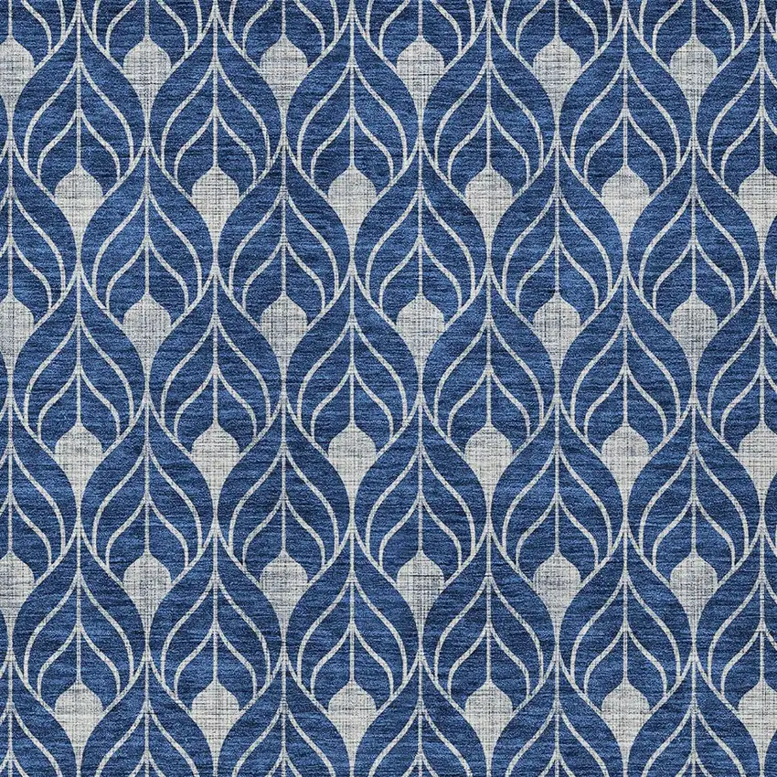 Navy Blue And Ivory Geometric Washable Indoor Outdoor Area Rug Photo 5