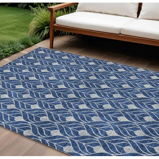 Navy Blue And Ivory Geometric Washable Indoor Outdoor Area Rug Photo 1