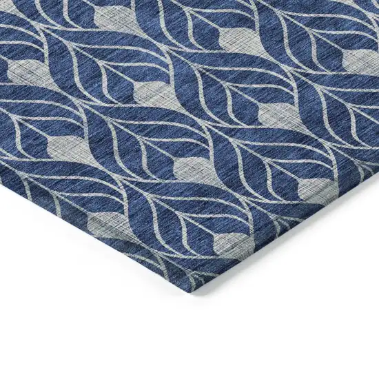 Navy Blue And Ivory Geometric Washable Indoor Outdoor Area Rug Photo 4