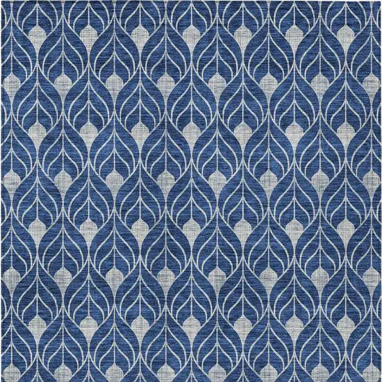 Navy Blue And Ivory Geometric Washable Indoor Outdoor Area Rug Photo 6