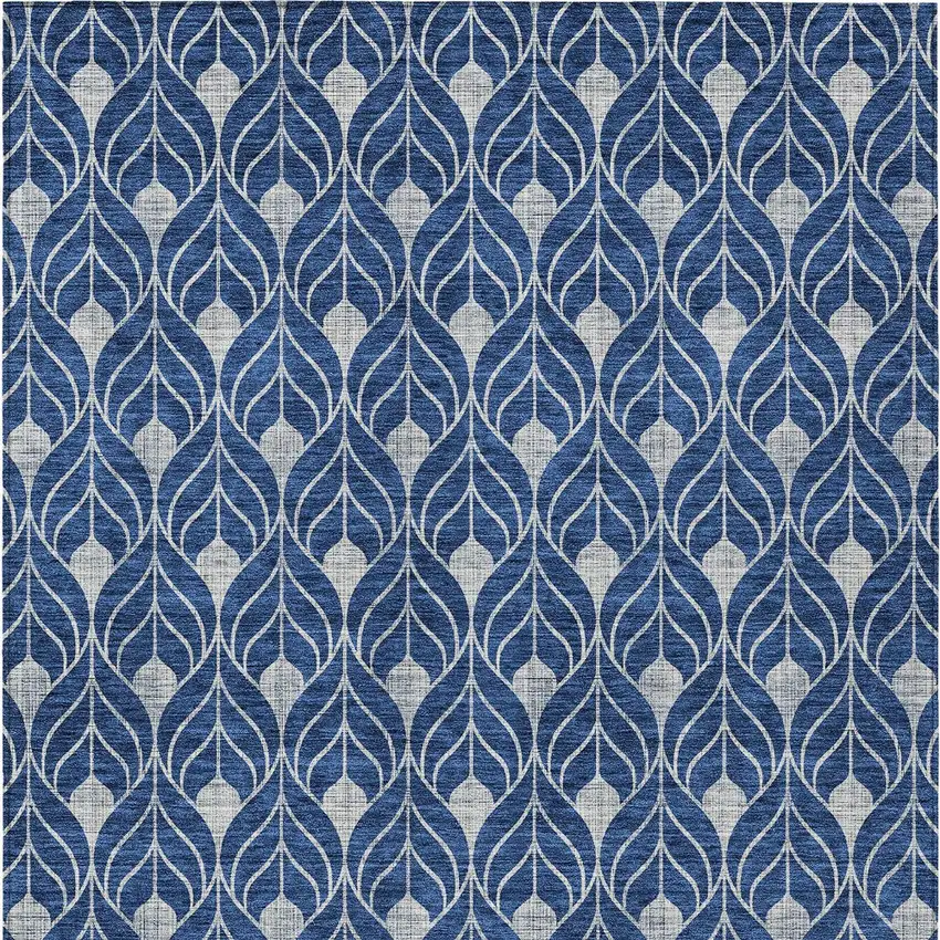 Navy Blue And Ivory Geometric Washable Indoor Outdoor Area Rug Photo 6