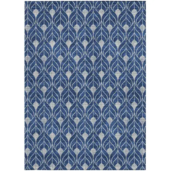 Navy Blue And Ivory Geometric Washable Indoor Outdoor Area Rug Photo 6