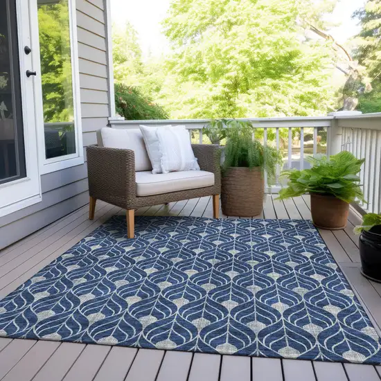 Navy Blue And Ivory Geometric Washable Indoor Outdoor Area Rug Photo 7