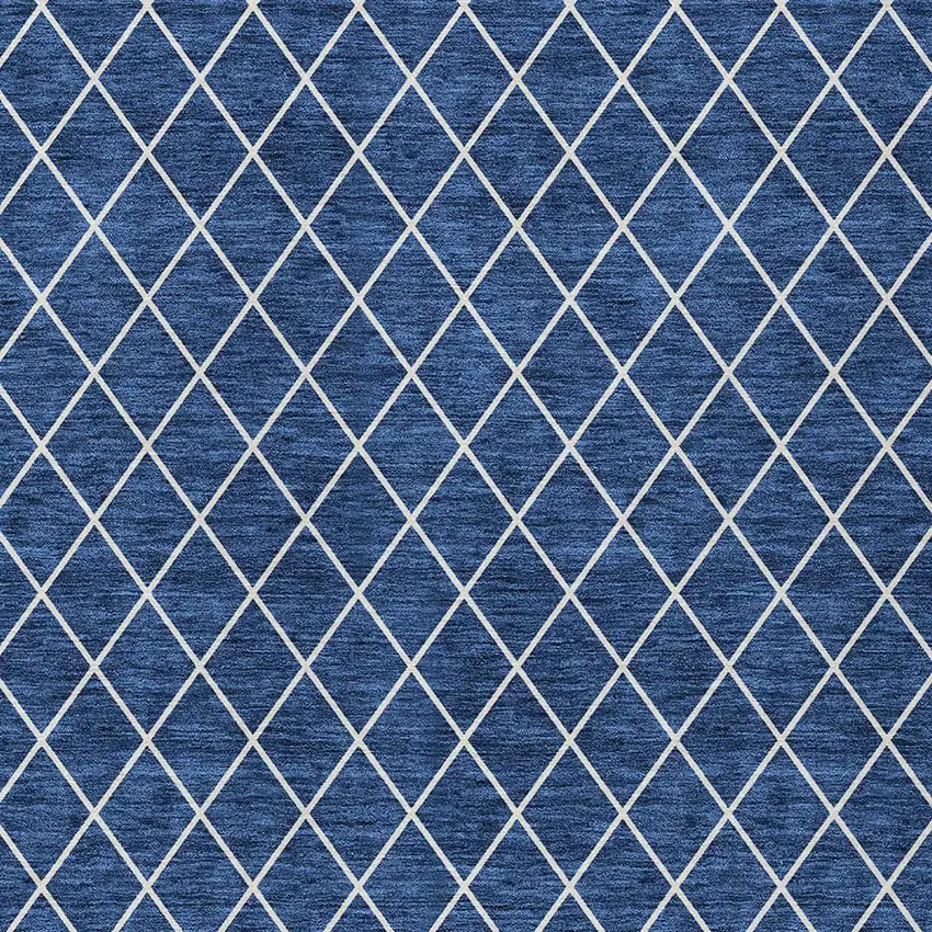 Navy Blue And Ivory Geometric Washable Indoor Outdoor Area Rug Photo 6