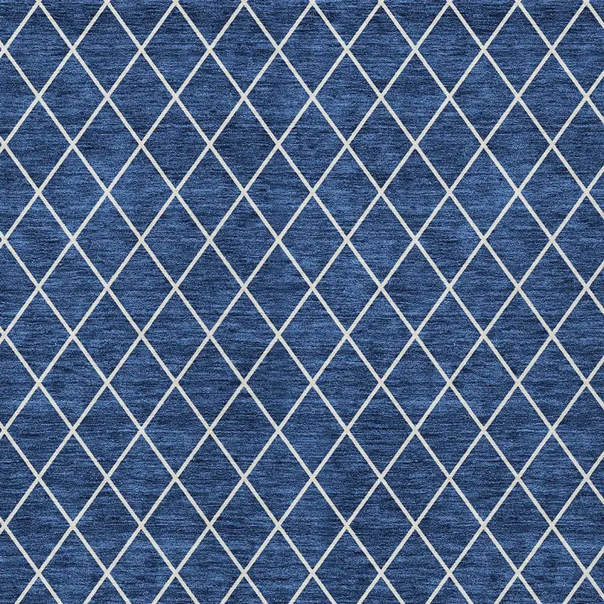 Navy Blue And Ivory Geometric Washable Indoor Outdoor Area Rug Photo 6