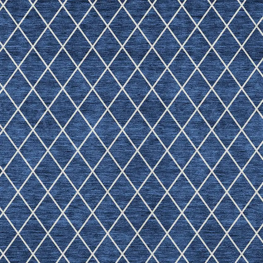 Navy Blue And Ivory Geometric Washable Indoor Outdoor Area Rug Photo 6