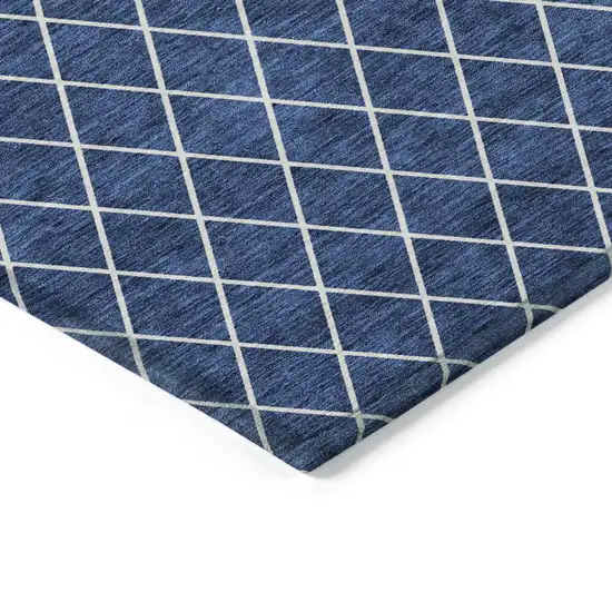 Navy Blue And Ivory Geometric Washable Indoor Outdoor Area Rug Photo 4