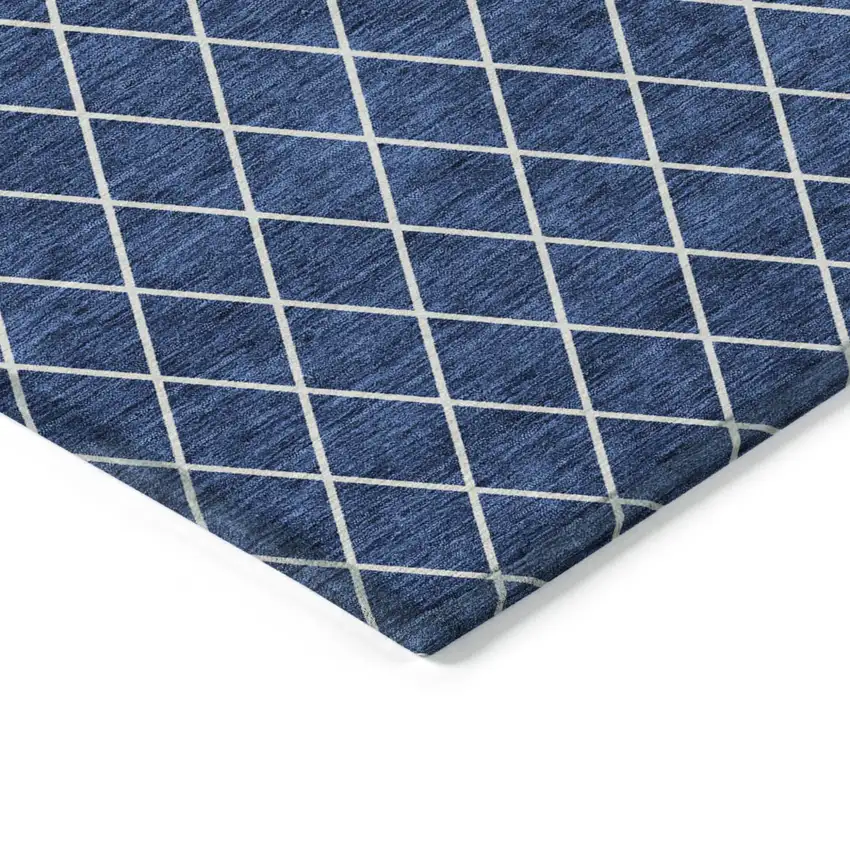 Navy Blue And Ivory Geometric Washable Indoor Outdoor Area Rug Photo 4
