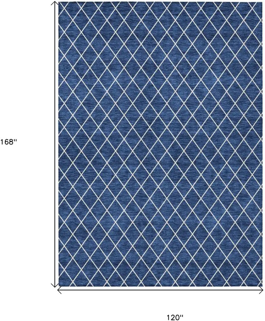 Navy Blue And Ivory Geometric Washable Indoor Outdoor Area Rug Photo 3