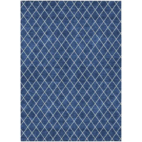 Navy Blue And Ivory Geometric Washable Indoor Outdoor Area Rug Photo 2