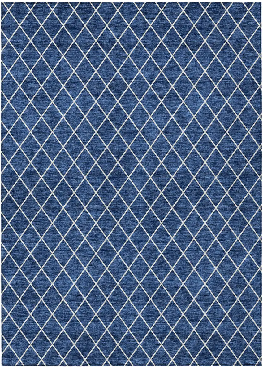 Navy Blue And Ivory Geometric Washable Indoor Outdoor Area Rug Photo 2
