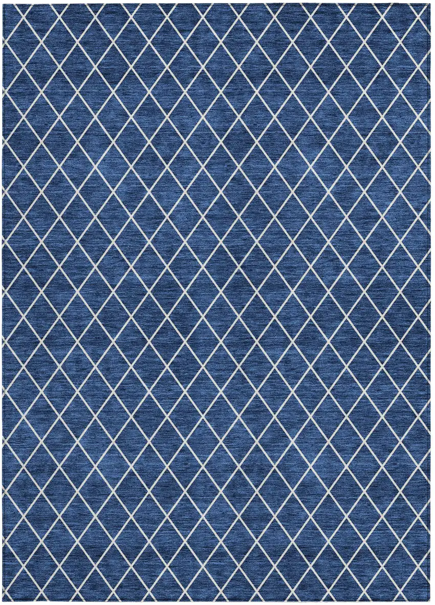 Navy Blue And Ivory Geometric Washable Indoor Outdoor Area Rug Photo 7