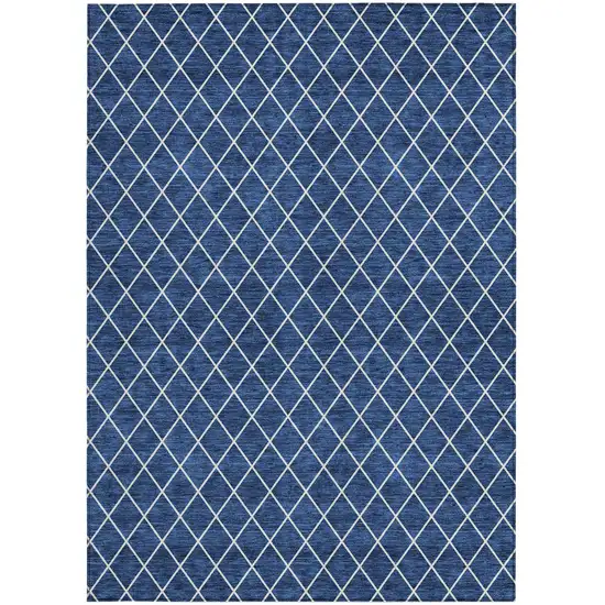 Navy Blue And Ivory Geometric Washable Indoor Outdoor Area Rug Photo 7