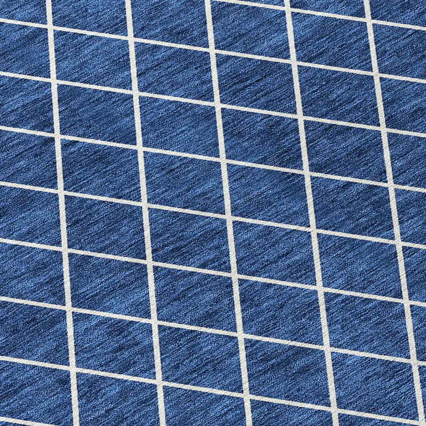Navy Blue And Ivory Geometric Washable Indoor Outdoor Area Rug Photo 5